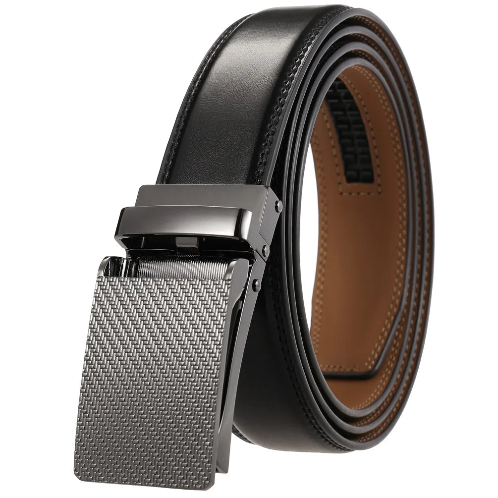HKM-806355 Genuine Cowhide Leather Belt for Men with Automatic Zinc Alloy Buckle