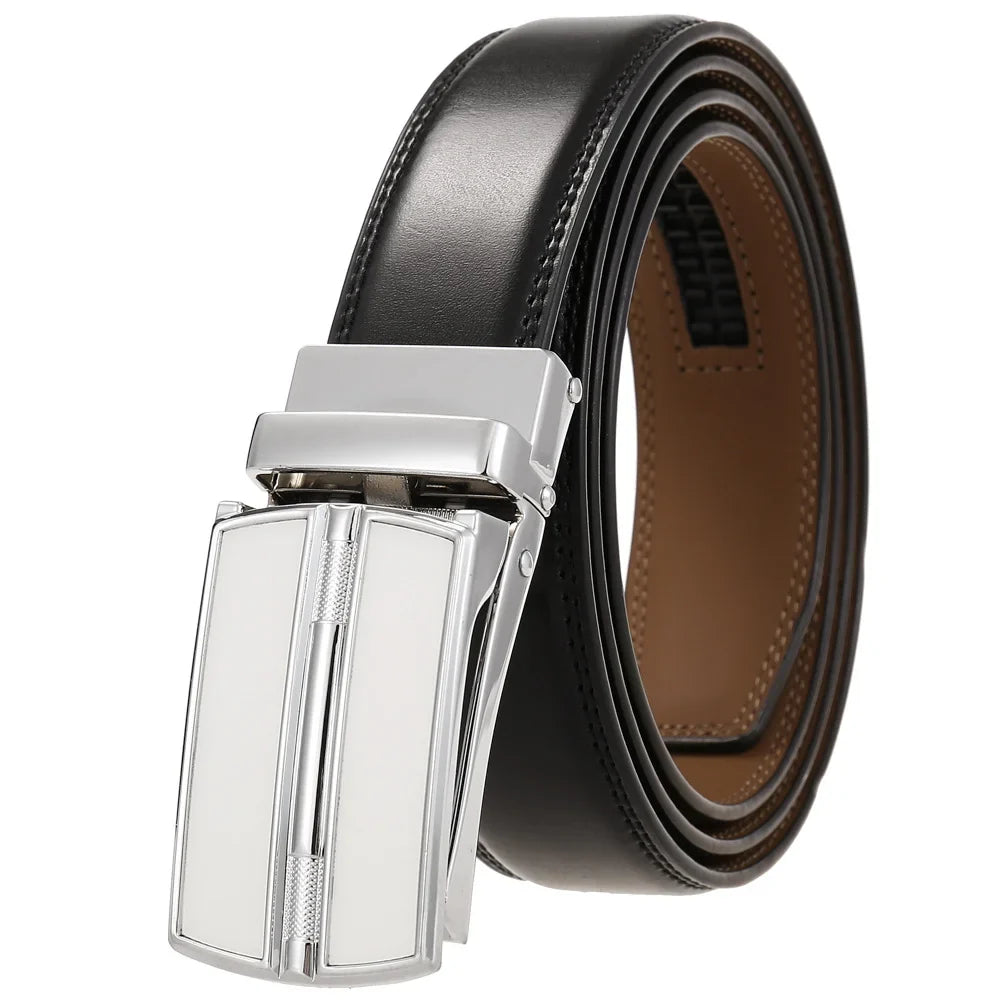 HKM-806355 Genuine Cowhide Leather Belt for Men with Automatic Zinc Alloy Buckle
