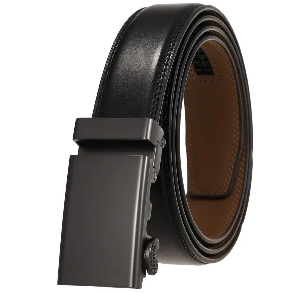 HKM-806355 Genuine Cowhide Leather Belt for Men with Automatic Zinc Alloy Buckle