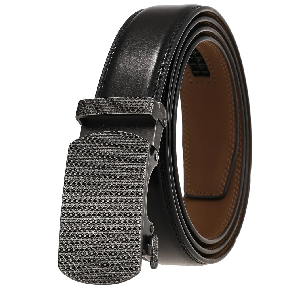 HKM-806355 Genuine Cowhide Leather Belt for Men with Automatic Zinc Alloy Buckle