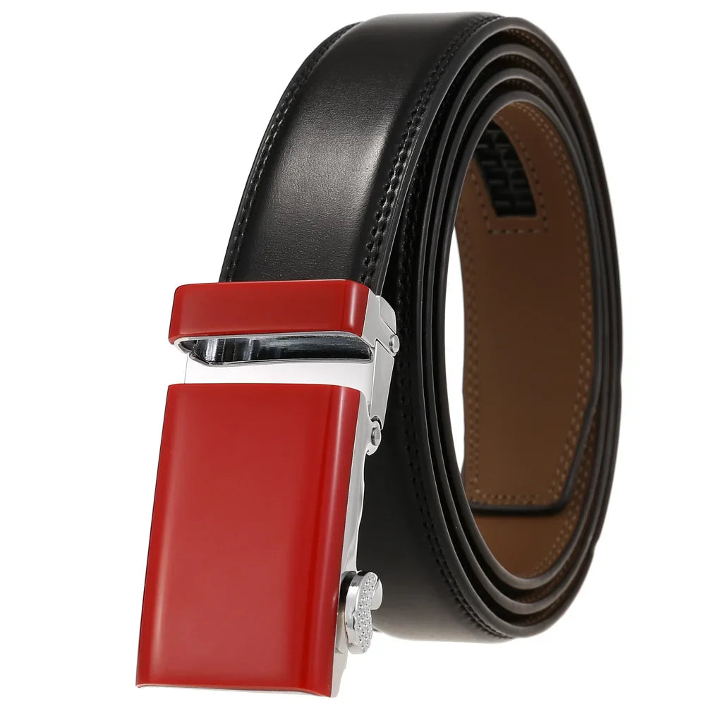 HKM-806355 Genuine Cowhide Leather Belt for Men with Automatic Zinc Alloy Buckle