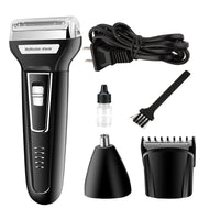 HKM-808851 Electric Shaver Set with Nose Hair Trimmer and Cleaning Accessories - Black, Rechargeable, Compact Design