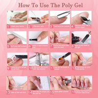 HKM-725779 Poly Gel Nail Extension Kit with UV Light – Includes 6 Coloring Gels, Base & Top Coat, Dual Forms, and Tools for Easy DIY Manicure