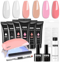 HKM-725779 Poly Gel Nail Extension Kit with UV Light – Includes 6 Coloring Gels, Base & Top Coat, Dual Forms, and Tools for Easy DIY Manicure