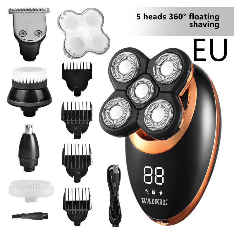 HKM-511635 USB Rechargeable 5-in-1 Electric Shaver with LCD Display and Waterproof Design