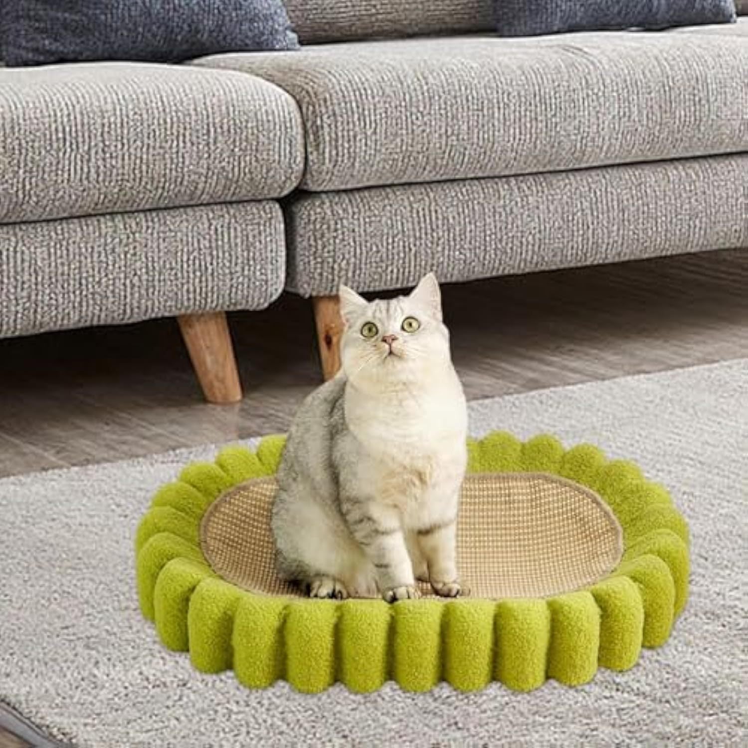 HKM-086739 Oval Cat Scratcher and Lounge Bed - Spacious Cardboard Kitty Scratching Pad for Indoor Cats