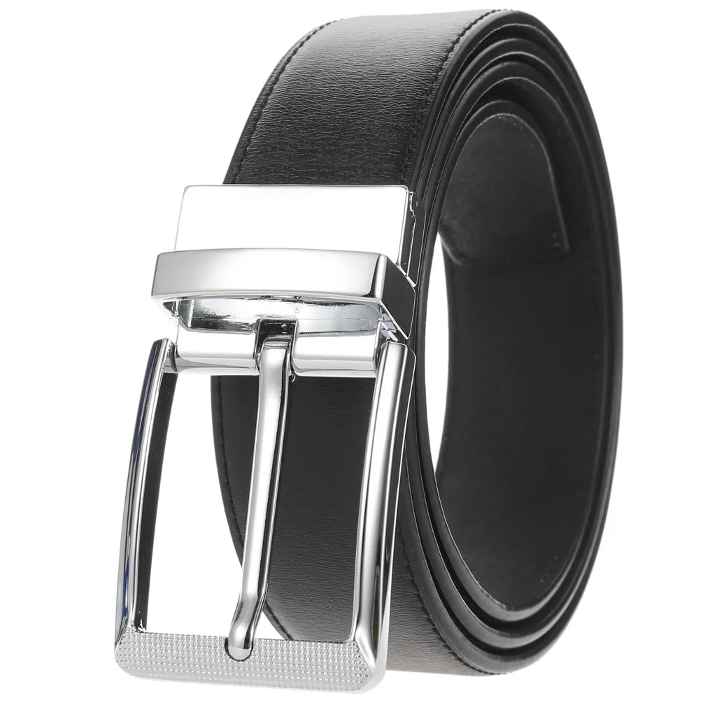 HKM-098963 Stylish Adjustable Genuine Leather Dress Belt with Buckle Pin Design for Men
