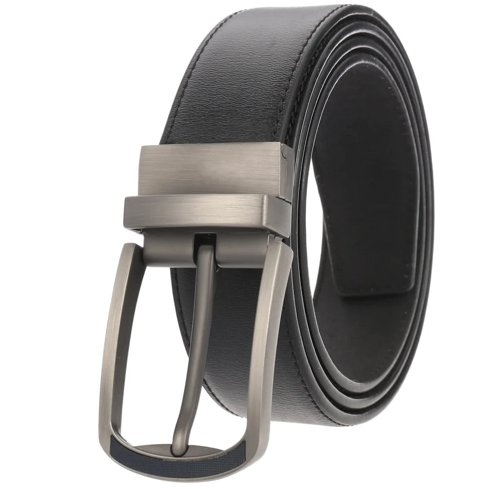 HKM-098963 Stylish Adjustable Genuine Leather Dress Belt with Buckle Pin Design for Men