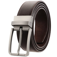HKM-098963 Stylish Adjustable Genuine Leather Dress Belt with Buckle Pin Design for Men