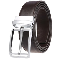 HKM-098963 Stylish Adjustable Genuine Leather Dress Belt with Buckle Pin Design for Men