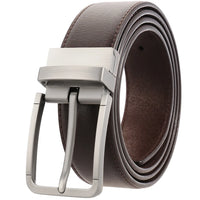 HKM-098963 Stylish Adjustable Genuine Leather Dress Belt with Buckle Pin Design for Men