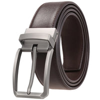 HKM-098963 Stylish Adjustable Genuine Leather Dress Belt with Buckle Pin Design for Men
