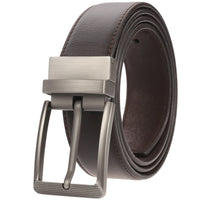 HKM-098963 Stylish Adjustable Genuine Leather Dress Belt with Buckle Pin Design for Men