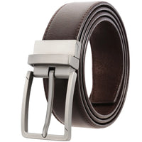 HKM-098963 Stylish Adjustable Genuine Leather Dress Belt with Buckle Pin Design for Men