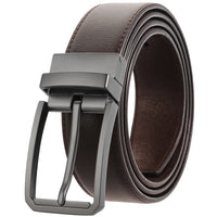 HKM-098963 Stylish Adjustable Genuine Leather Dress Belt with Buckle Pin Design for Men