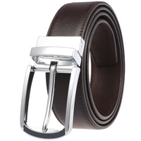 HKM-098963 Stylish Adjustable Genuine Leather Dress Belt with Buckle Pin Design for Men