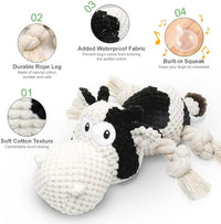HKM-602323 Durable Cow Plush Dog Toy with Squeaker – Interactive Chew Toy for Small, Medium, and Large Dogs