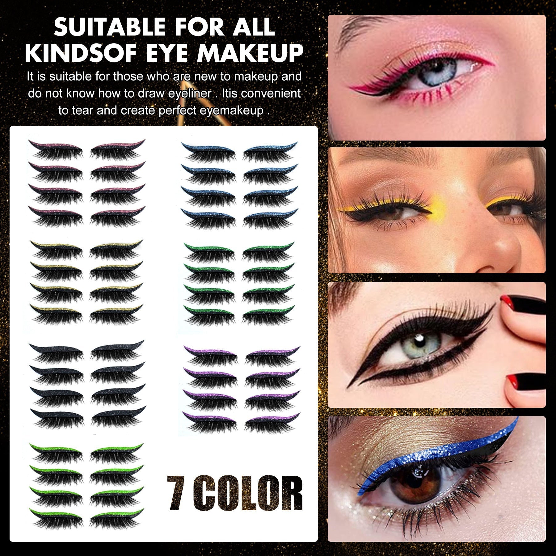HKM-452179 Magnetic 3D False Eyelashes - 4 Pairs of Glue-free Self-adhesive Lashes in Various Colors