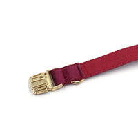 HKM-162515 Soft Burgundy Velvet Dog Collar with Engraved Gold Metal Clasp - Includes Bow Tie and Leash