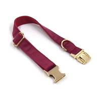 HKM-162515 Soft Burgundy Velvet Dog Collar with Engraved Gold Metal Clasp - Includes Bow Tie and Leash