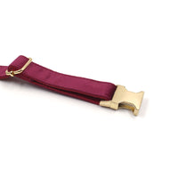 HKM-162515 Soft Burgundy Velvet Dog Collar with Engraved Gold Metal Clasp - Includes Bow Tie and Leash