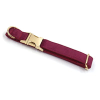 HKM-162515 Soft Burgundy Velvet Dog Collar with Engraved Gold Metal Clasp - Includes Bow Tie and Leash