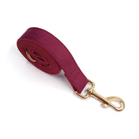 HKM-162515 Soft Burgundy Velvet Dog Collar with Engraved Gold Metal Clasp - Includes Bow Tie and Leash
