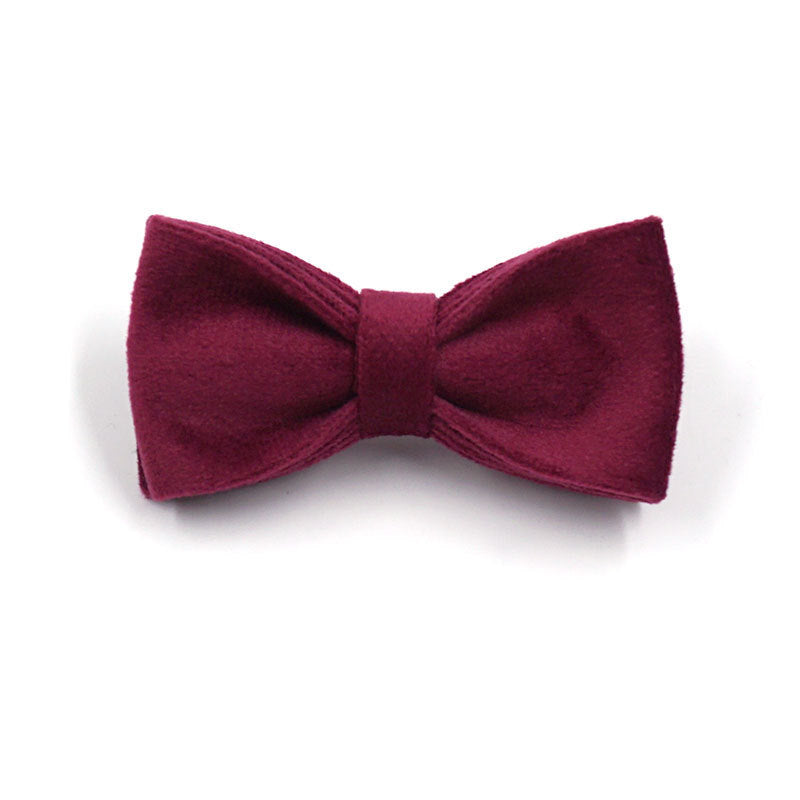 HKM-162515 Soft Burgundy Velvet Dog Collar with Engraved Gold Metal Clasp - Includes Bow Tie and Leash