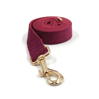 HKM-162515 Soft Burgundy Velvet Dog Collar with Engraved Gold Metal Clasp - Includes Bow Tie and Leash