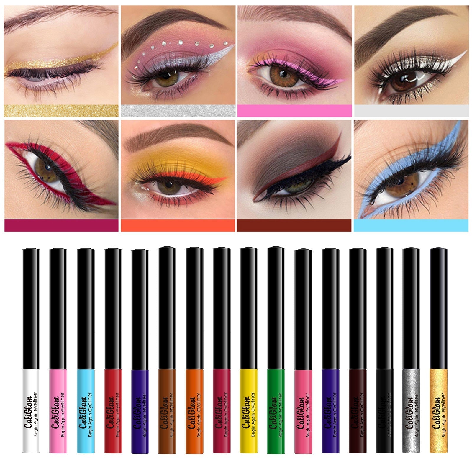 HKM-453011 Waterproof Long-Lasting Liquid Eyeliner Set - 16 Colors, Fine Tip, Non-Smudge