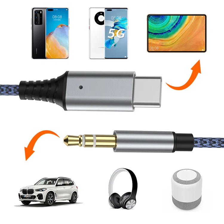 KTX-899091 Type-C to 3.5mm Audio Aux Cable for Earphones - Reliable and Durable Connection