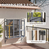 HKM-629459 Outdoor Cat Enclosure with Two Platforms and Scratching Post for 2-3 Large Indoor Cats, Safety Net Included