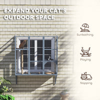 HKM-629459 Outdoor Cat Enclosure with Two Platforms and Scratching Post for 2-3 Large Indoor Cats, Safety Net Included