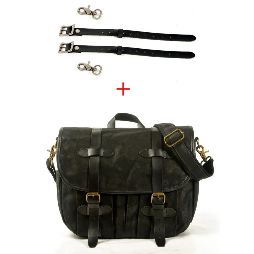 KTX-417747 Custom Waxed Canvas Motorcycle Side Bag - Adventure Dry Pack, Vintage Design, Zipper Closure, 9.6L Capacity