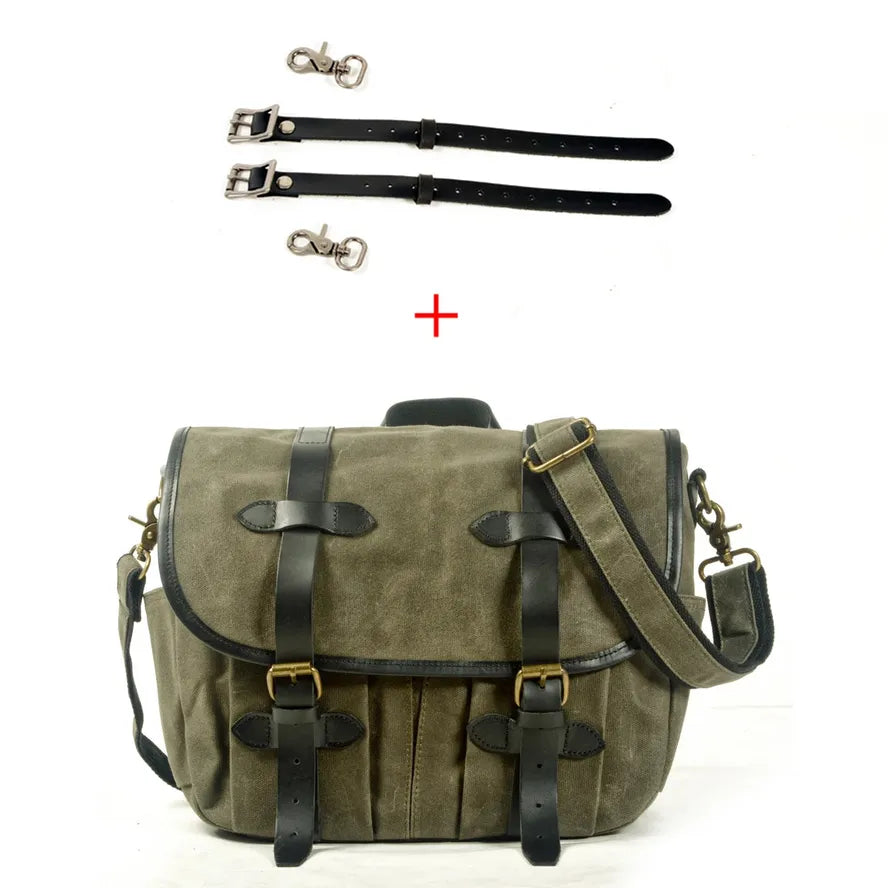 KTX-417747 Custom Waxed Canvas Motorcycle Side Bag - Adventure Dry Pack, Vintage Design, Zipper Closure, 9.6L Capacity