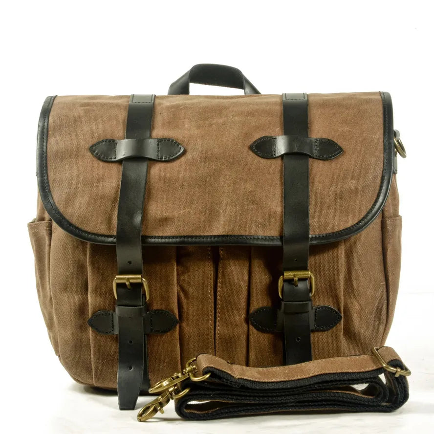 KTX-417747 Custom Waxed Canvas Motorcycle Side Bag - Adventure Dry Pack, Vintage Design, Zipper Closure, 9.6L Capacity