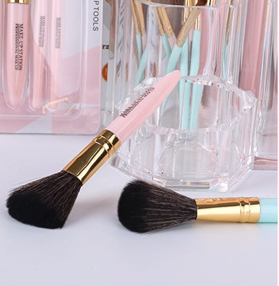 HKM-550163 5-Piece Cosmetic Brush Set with Corrugated Silk Nylon Wool Bristles, Portable Plastic Handles