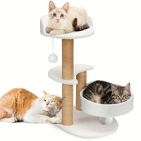 HKM-054291 Elegant Cat Tree with Scratching Posts - Durable Wooden Fiber Design, Effortless Assembly for Cats