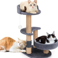 HKM-054291 Elegant Cat Tree with Scratching Posts - Durable Wooden Fiber Design, Effortless Assembly for Cats