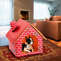 HKM-587155 Cozy Cat Litter Cabin with Removable Cushion – Brick Color, 39x40.5x44CM