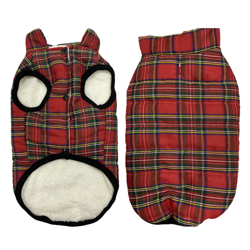 HKM-624275 Waterproof Windproof Fleece-Lined Dog Vest in Red, Black, Light Blue, and Plaid - Sizes S to XXL