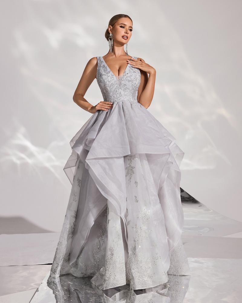 HKM-518035 Silver Evening Dress for Women - Model EZ25190