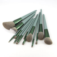 HKM-742483 Green Wooden Handle Quick-Drying Soft Fur Makeup Brush Set - 13-Piece with Storage Bag