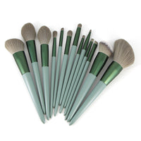 HKM-742483 Green Wooden Handle Quick-Drying Soft Fur Makeup Brush Set - 13-Piece with Storage Bag