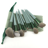 HKM-742483 Green Wooden Handle Quick-Drying Soft Fur Makeup Brush Set - 13-Piece with Storage Bag