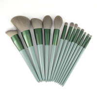 HKM-742483 Green Wooden Handle Quick-Drying Soft Fur Makeup Brush Set - 13-Piece with Storage Bag