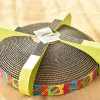 HKM-117523 Corrugated Round Cat Scratcher Toy - Durable Bite Toy for Cats, 35x35x10cm