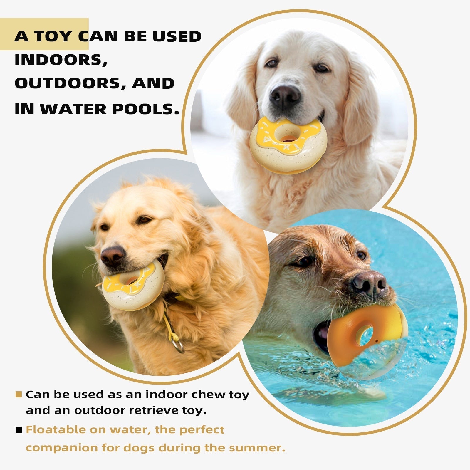 HKM-891475 Molar Teeth Cleaning Donut Dog Toy in Pink, Yellow, and Chocolate - Durable TPR Material