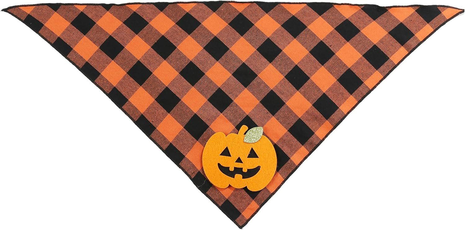 HKM-152787 Halloween Dog Bandana with Pumpkin and Skeleton Design for Pets, Fits Necks Up to 22 Inches