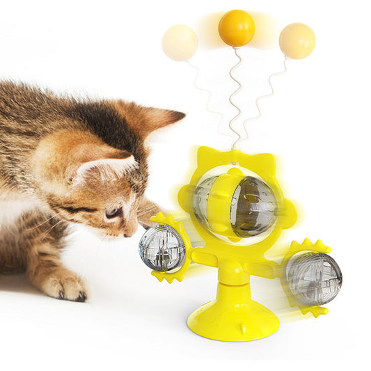 HKM-378515 Cat Pinwheel Toy with Suction Cup and Leaking Ball - Colorful and Engaging Playtime Fun